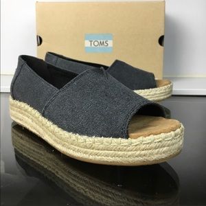 TOMS Black Washed Open-toe Platform Alpargata